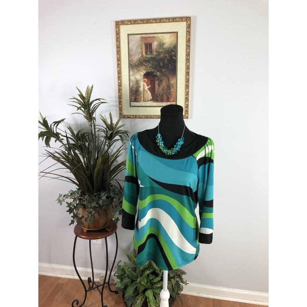 New‎ Directions Women Blouse M Round Neck 3/4 Sleeve Boho Lagenlook Pullover